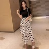 3段フリルスカート 水玉ロングワンピース M