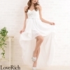 <Love Rich>ゴージャスビジューテールカットロングドレス パーティードレス キャバドレス (ホワイト)